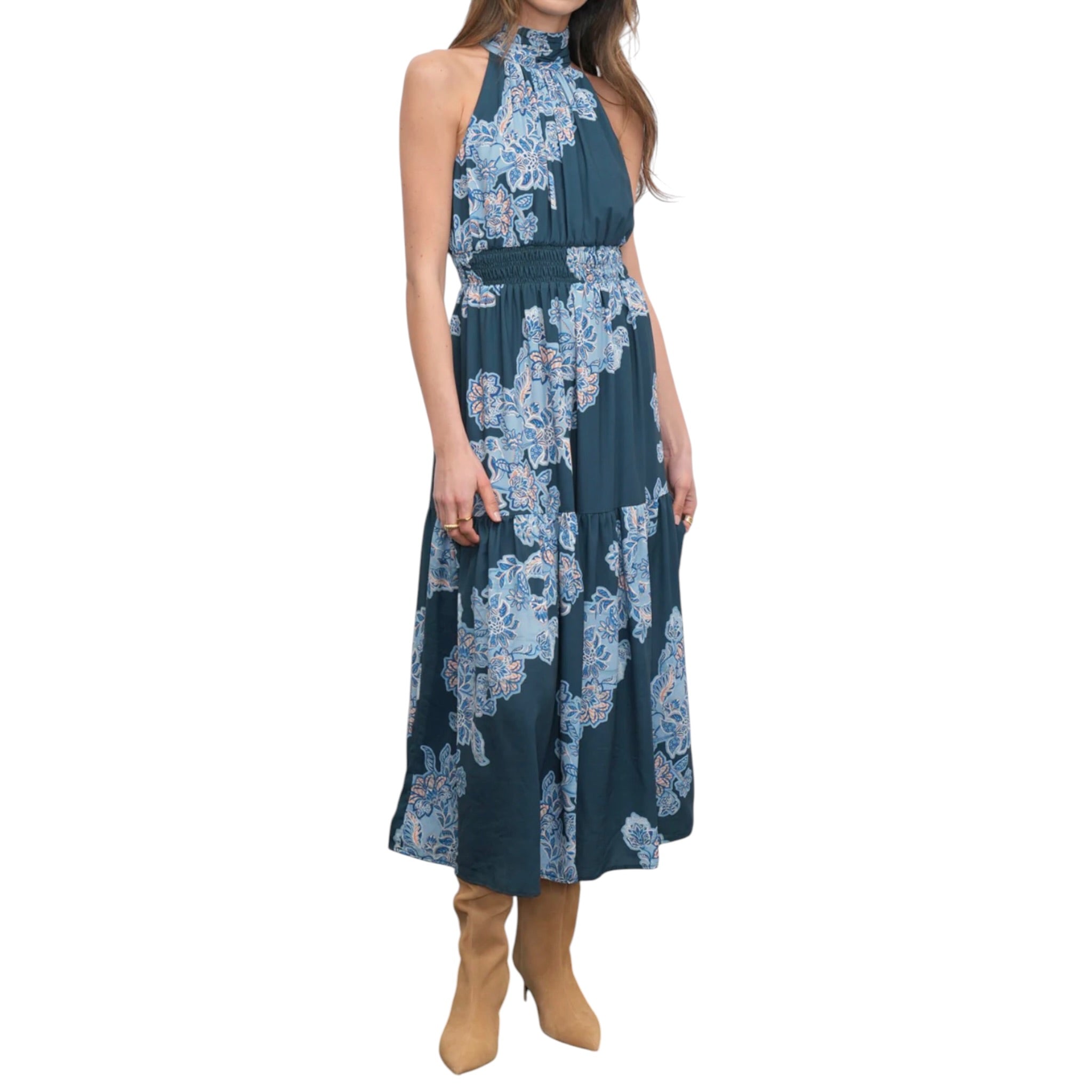 Greylin Leya Halter Midi Dress - Teal