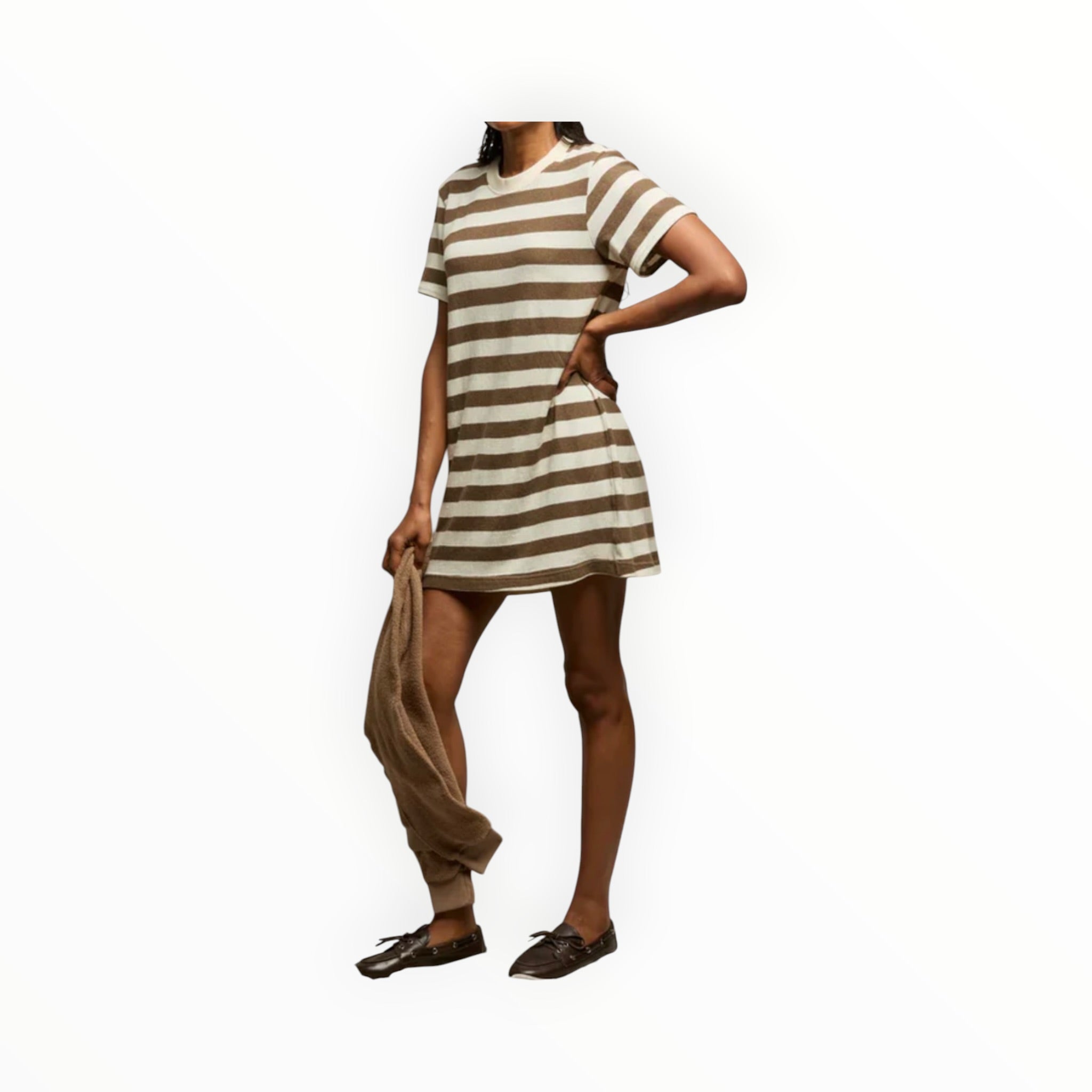 perfectwhitetee Rhet Dress - Mocha/Natural Stripe