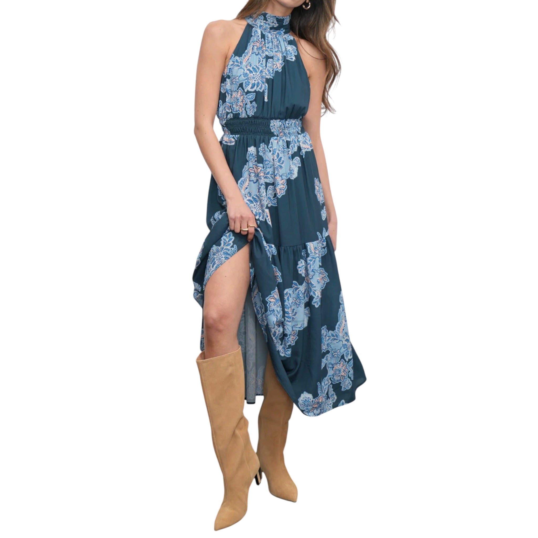 Greylin Leya Halter Midi Dress - Teal