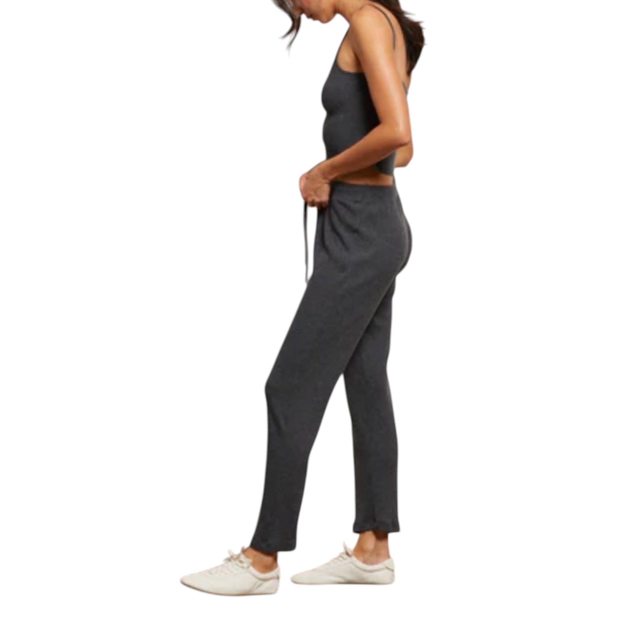 perfectwhitetee Remi Sweater Rib Drawstring Pants - Charcoal
