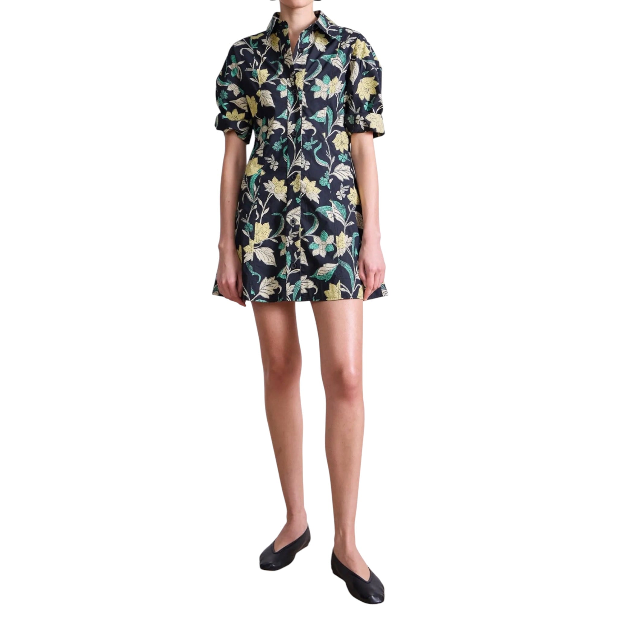 Apiece Apart Luz Mini Dress - Essa Floral Citron