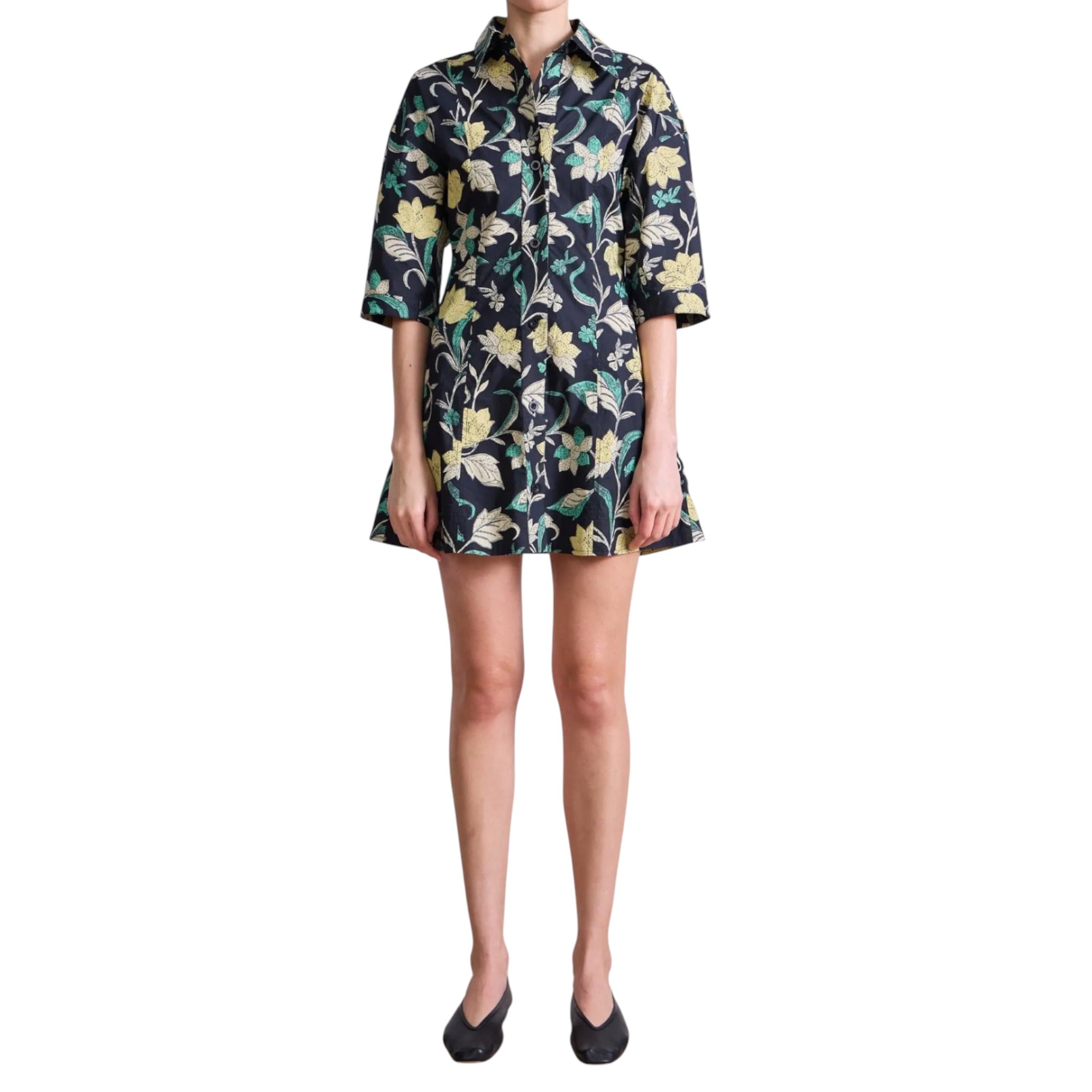 Apiece Apart Luz Mini Dress - Essa Floral Citron