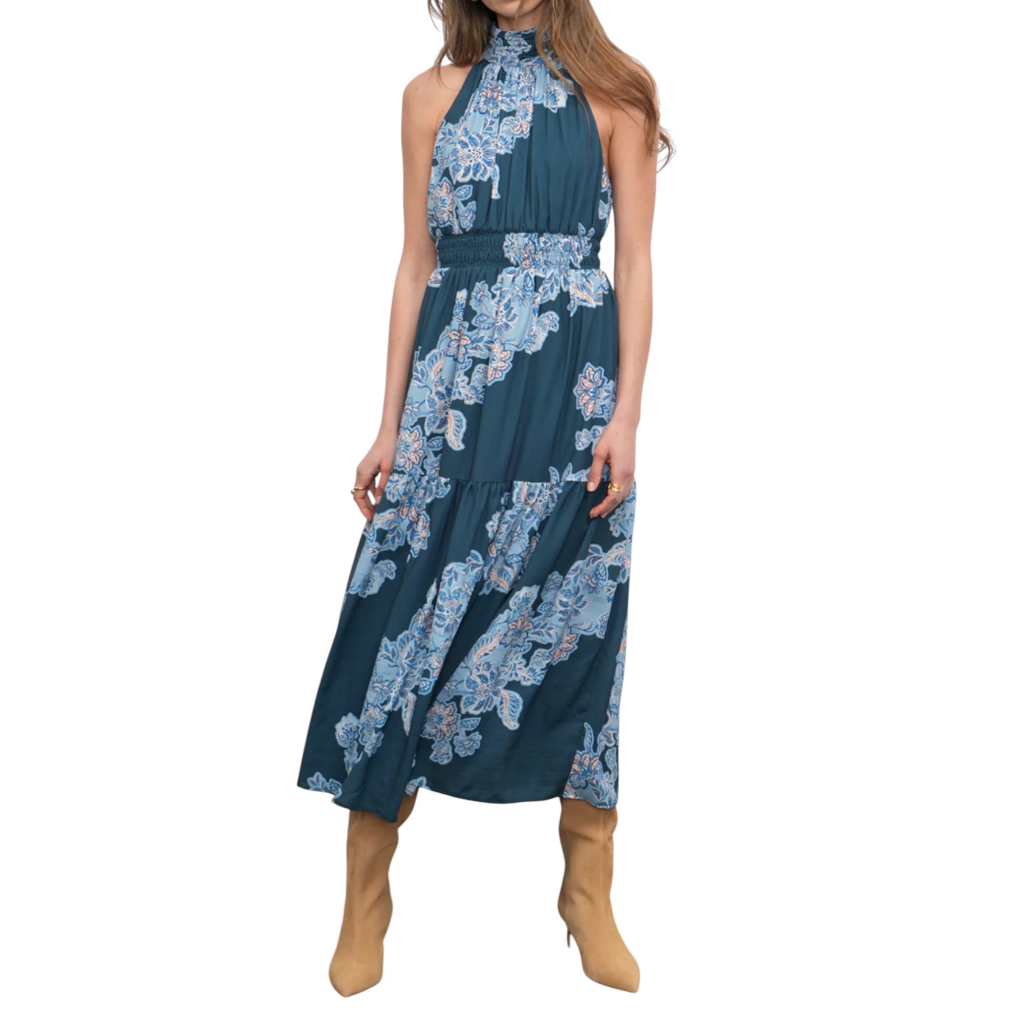 Greylin Leya Halter Midi Dress - Teal