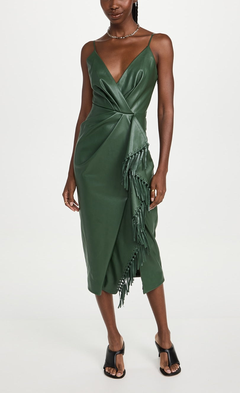 green emerald velvet dress SIMKHAI Carlee Vegan Leather Dress - Hunter Green