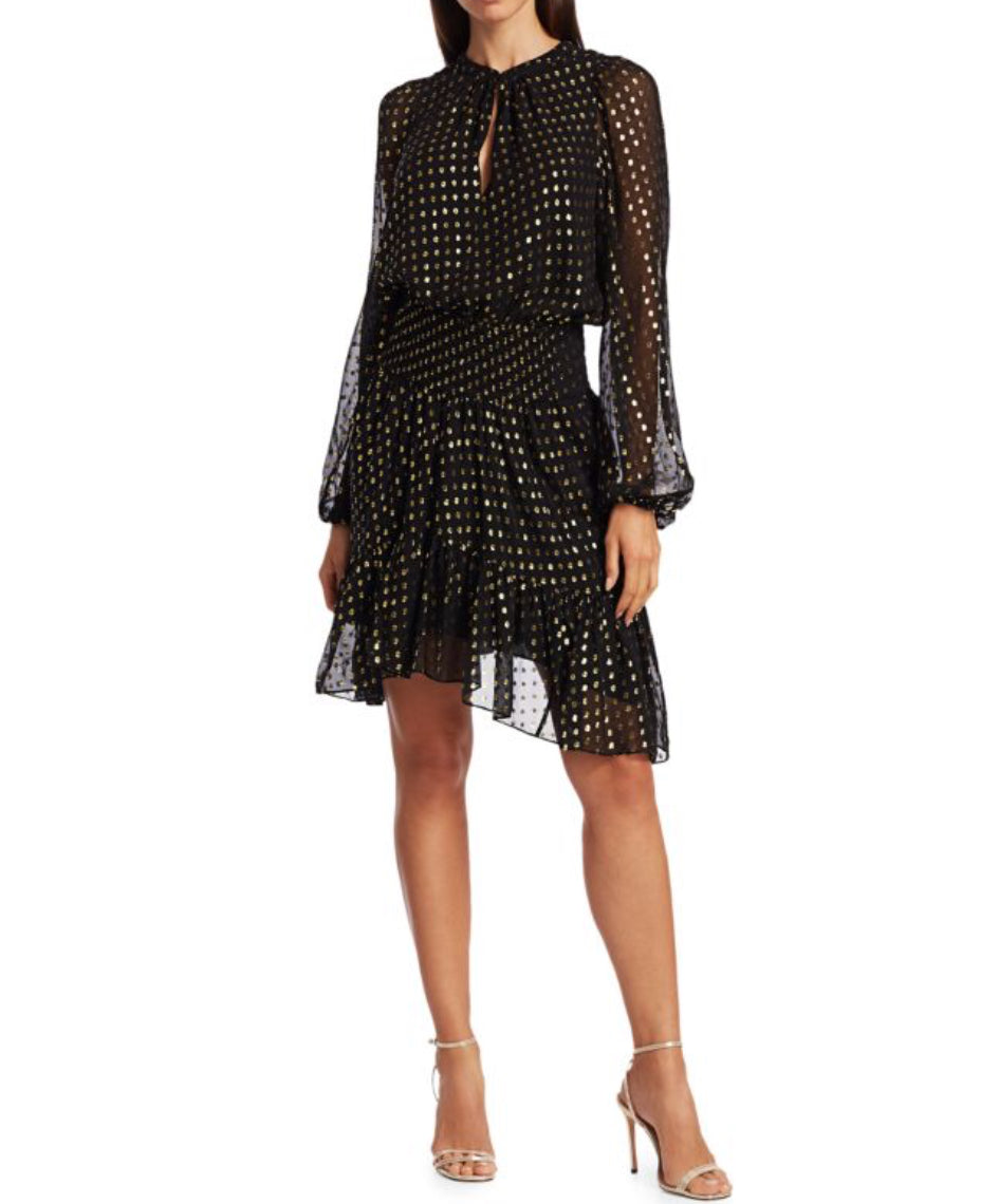 metallic blouson dress A.L.C. Sidney Metallic Dot Print Blouson Dress