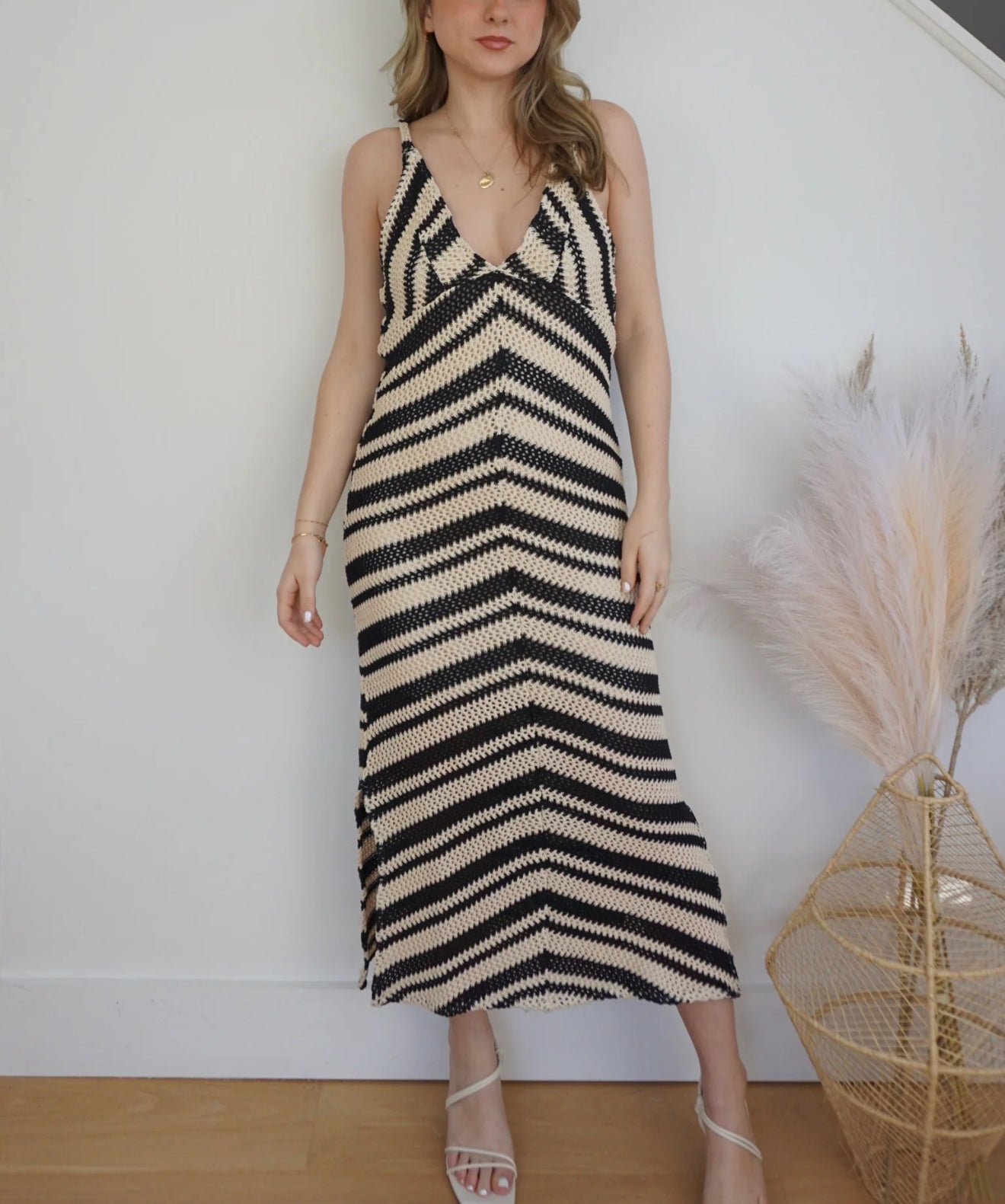 black and cream crochet dress NIBI MTK Samara Crochet Dress