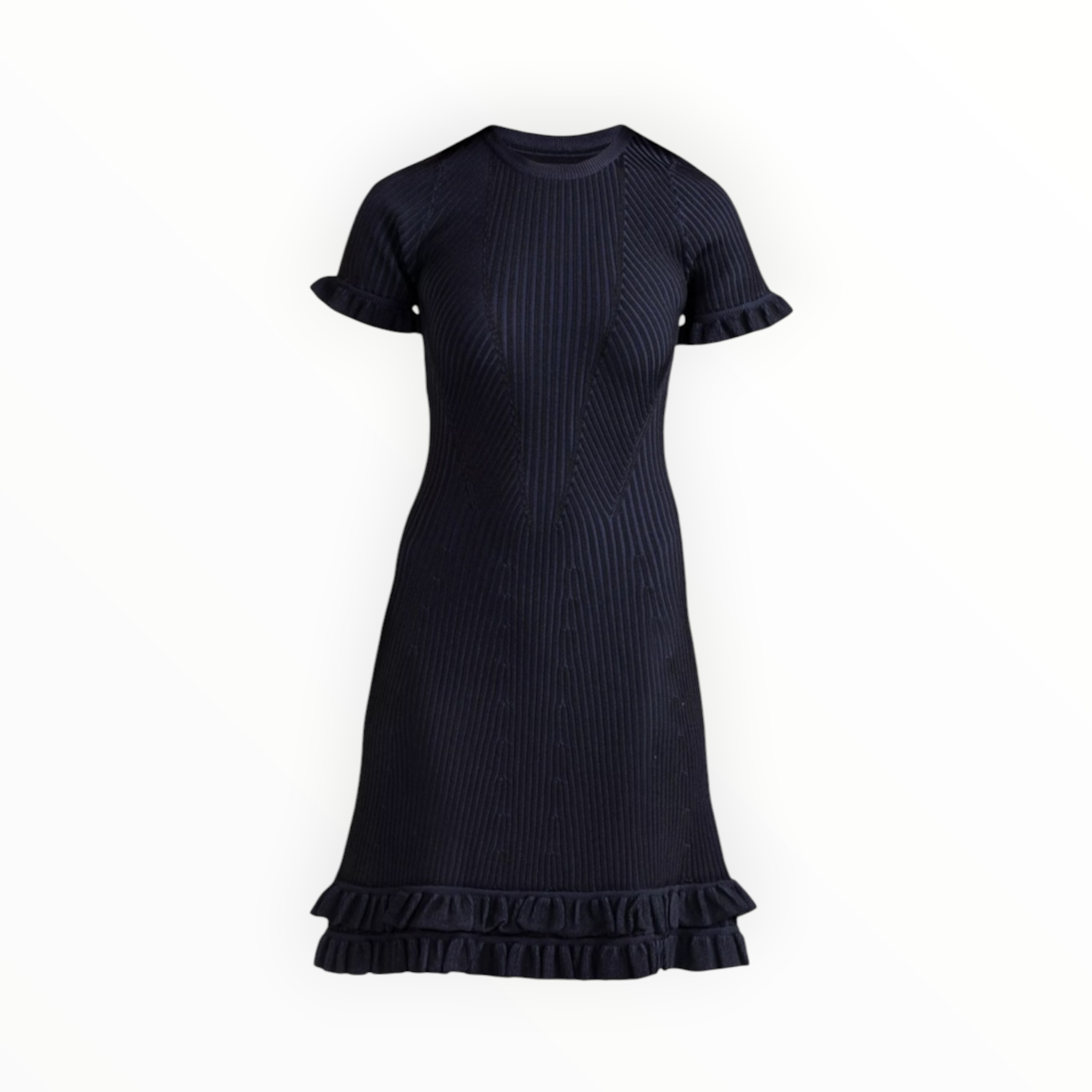 Shoshanna Kate Rib Knit Ruffle Dress - Navy