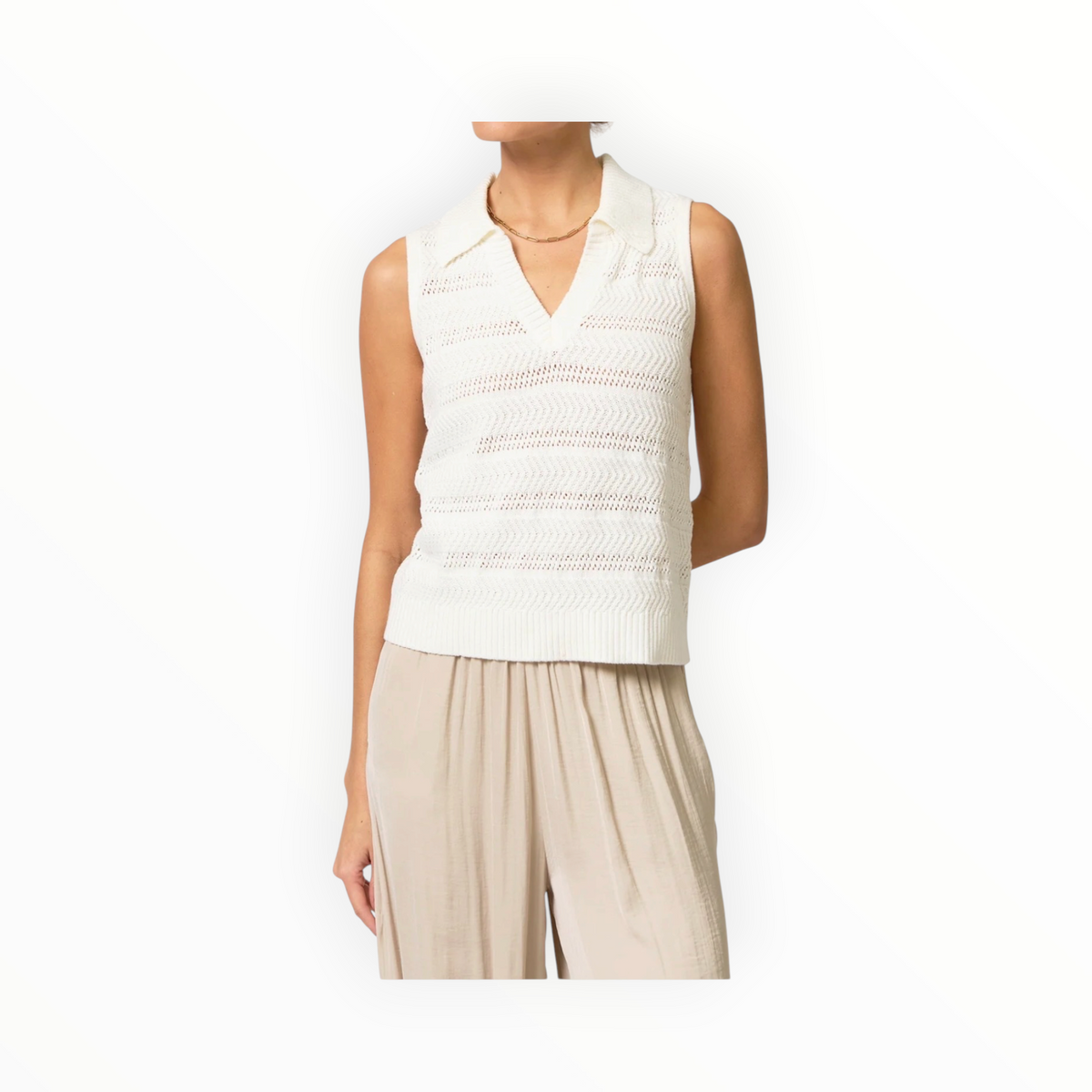 Central Park West Avery Pointelle Johnny Collar - Ivory
