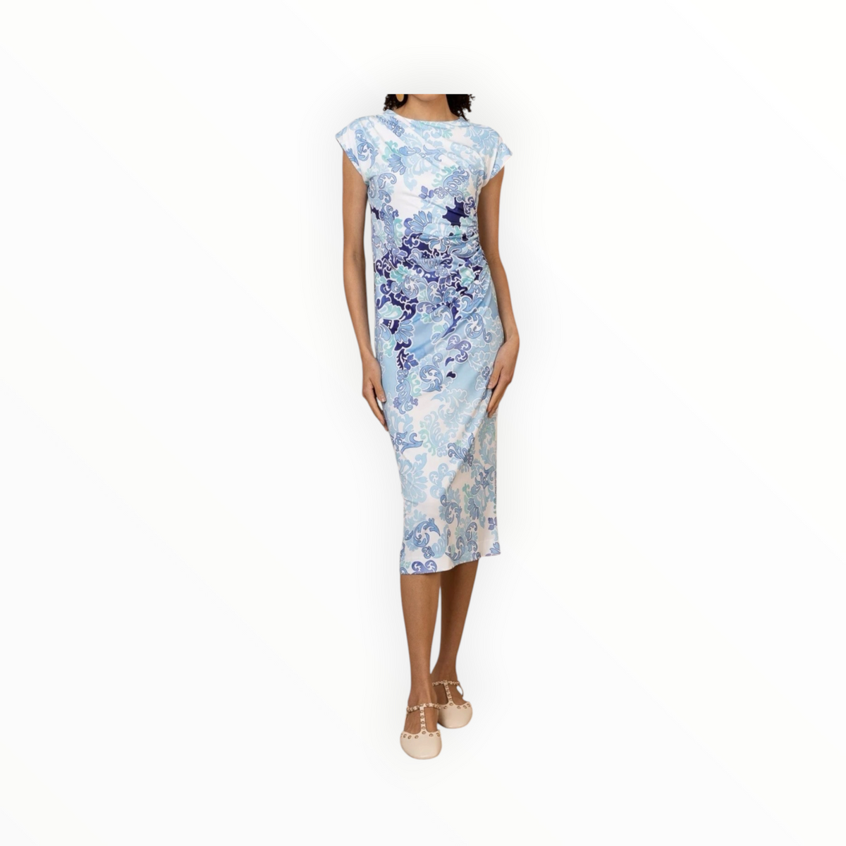 Hale Bob Thora Cap Sleeve Midi Dress - Blue