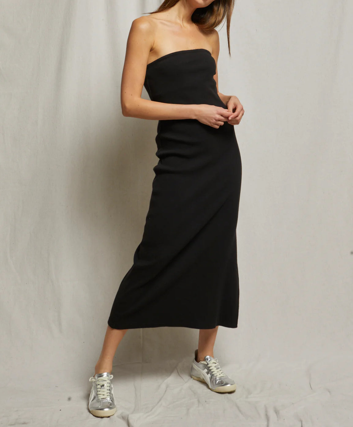 perfectwhitetee Nadine Structured Rib Strapless Dress - True Black