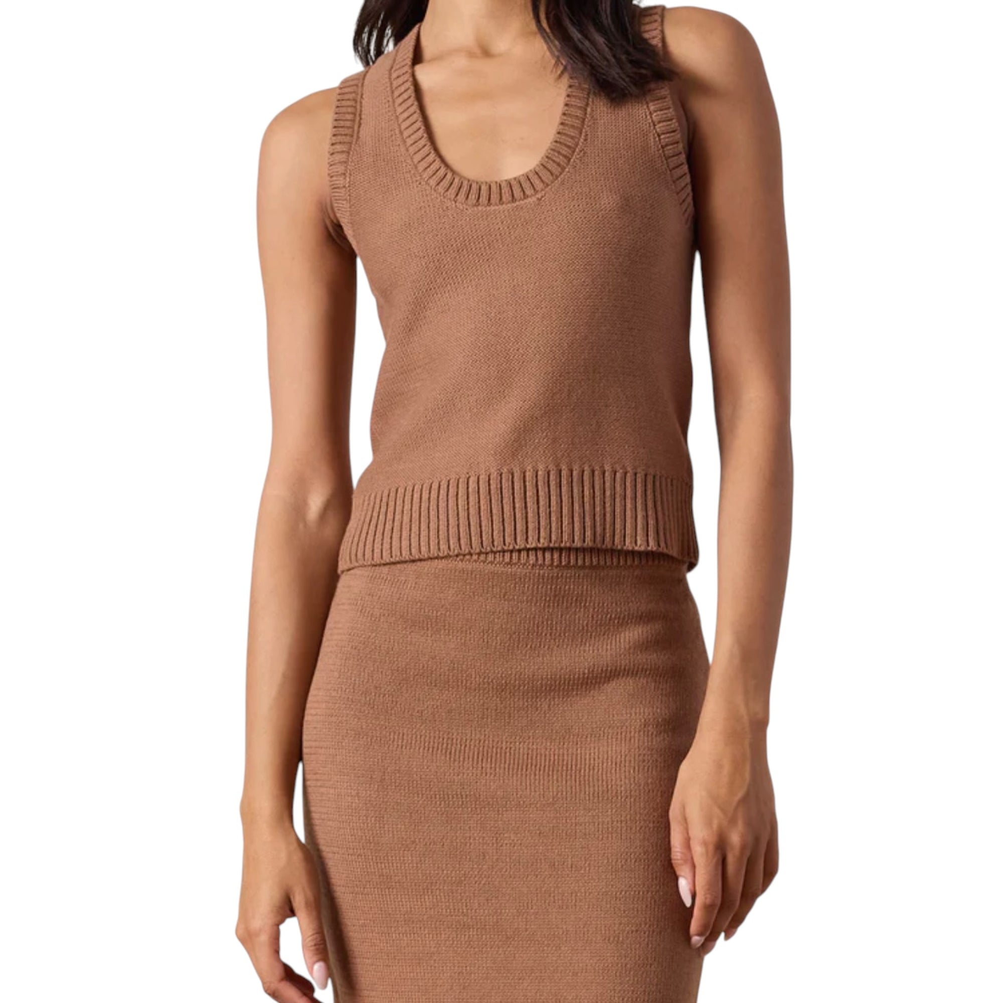 NSF Valeria Cotton Sweater Tank - Brown