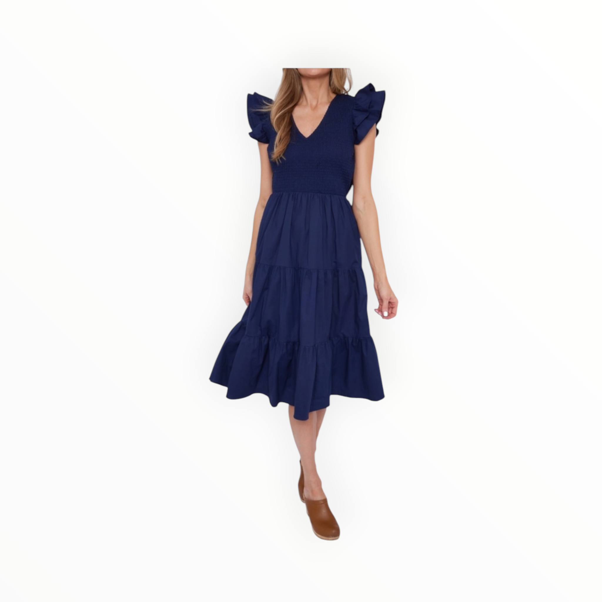 Sail To Sable Navy Smocked Flutter Sleeve Dress