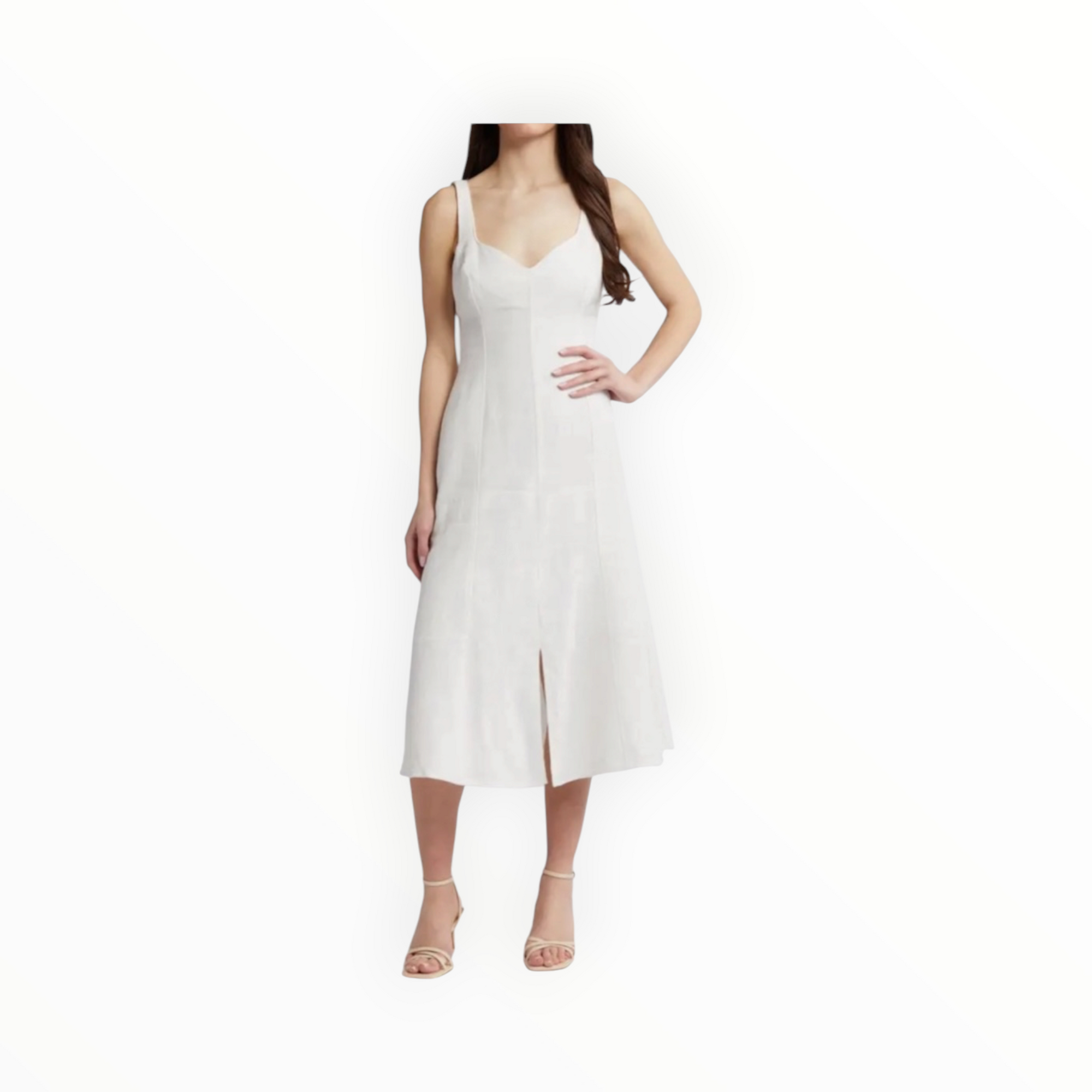 Du Paradis Sleeveless Linen Midi Dress - White