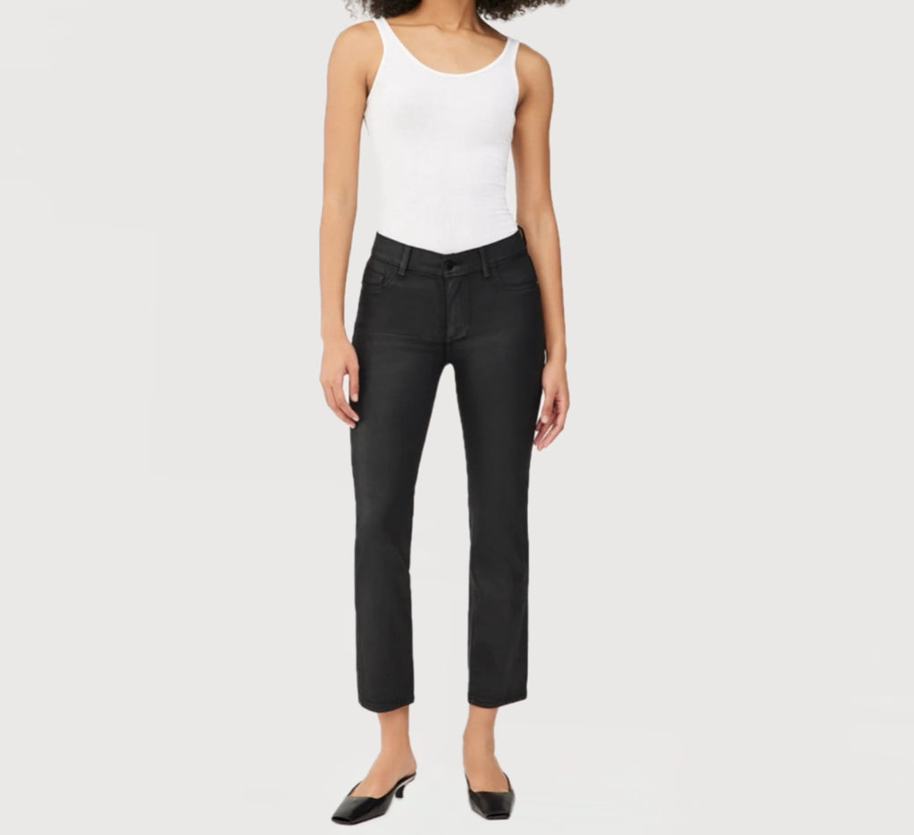 DL1961 Mara Straight Mid Rise Instasculpt Ankle - Black Coated