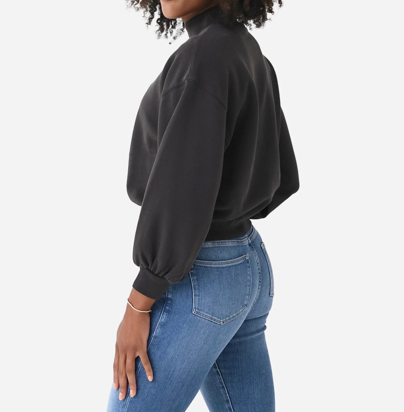 Frame Balloon Sleeve Mockneck Sweatshirt - Faded Noir