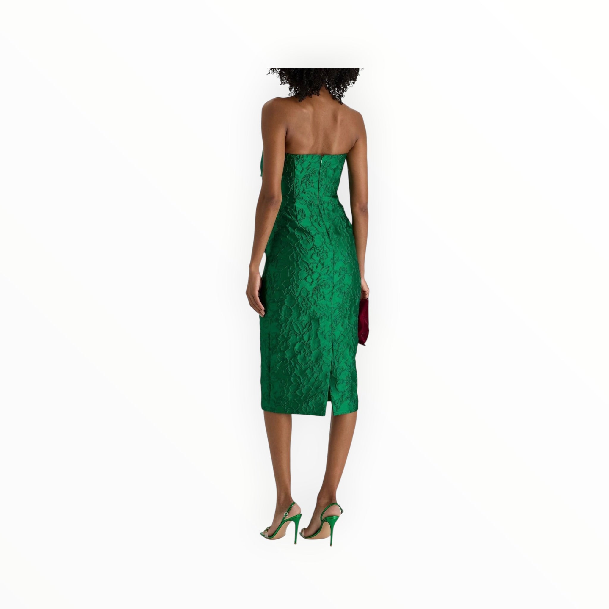 Badgley Mischka Jacquard Bow Dress - Emerald