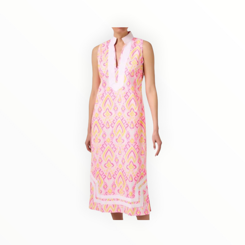 Sail to Sable Pink Ikat Print Cotton Tunic Dress