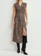 Essentiel Antwerp Brown Stretch-Jersey Midi Dress With Leopard Print