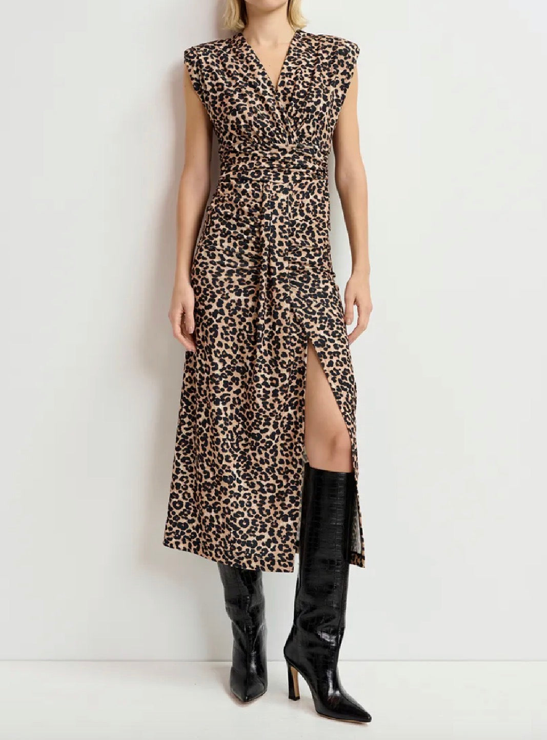 Essentiel Antwerp Brown Stretch-Jersey Midi Dress With Leopard Print