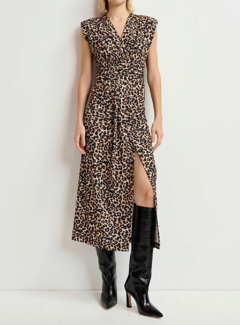 Essentiel Antwerp Brown Stretch-Jersey Midi Dress With Leopard Print