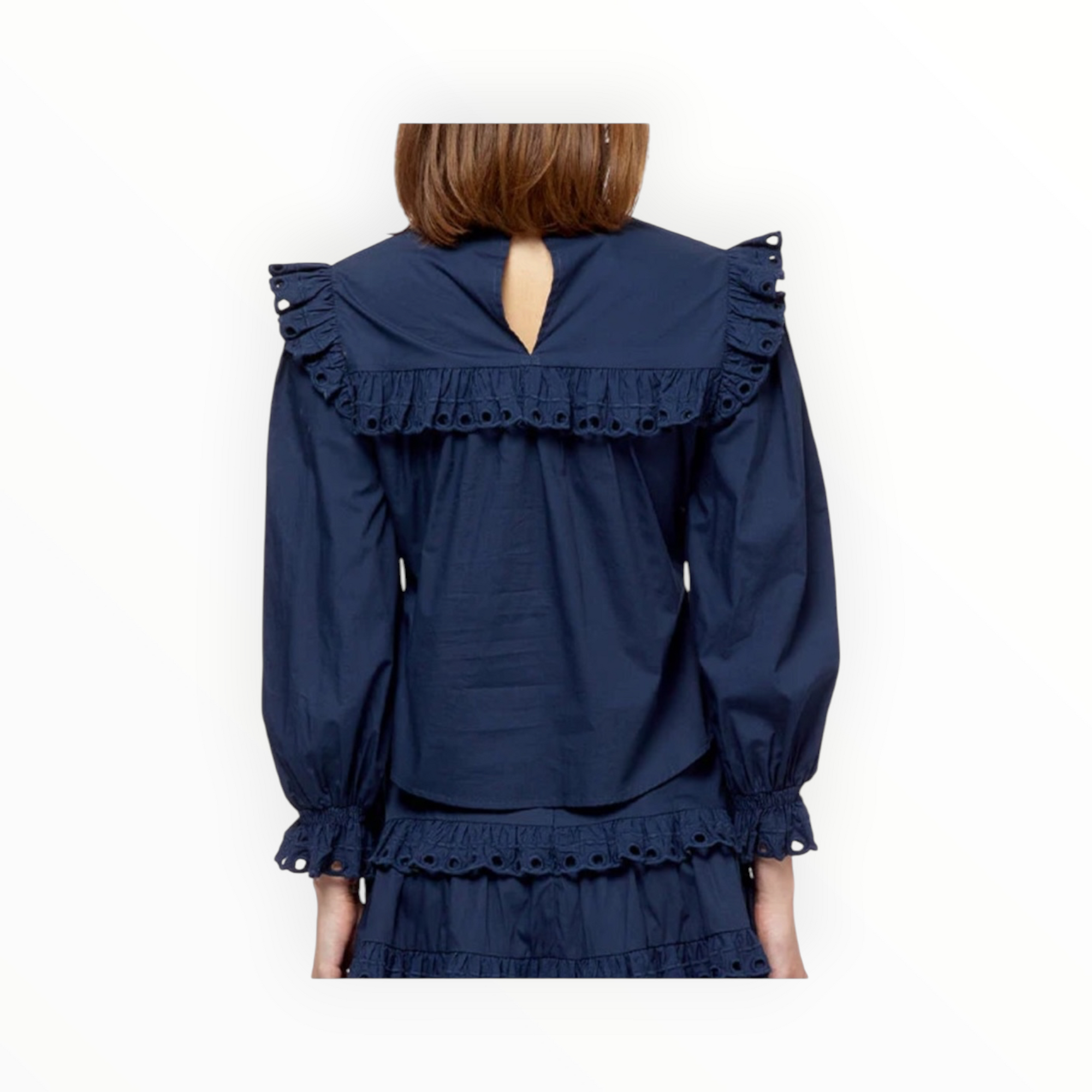Stellah Eyelet Trimmed High Neck Blouse - Ink