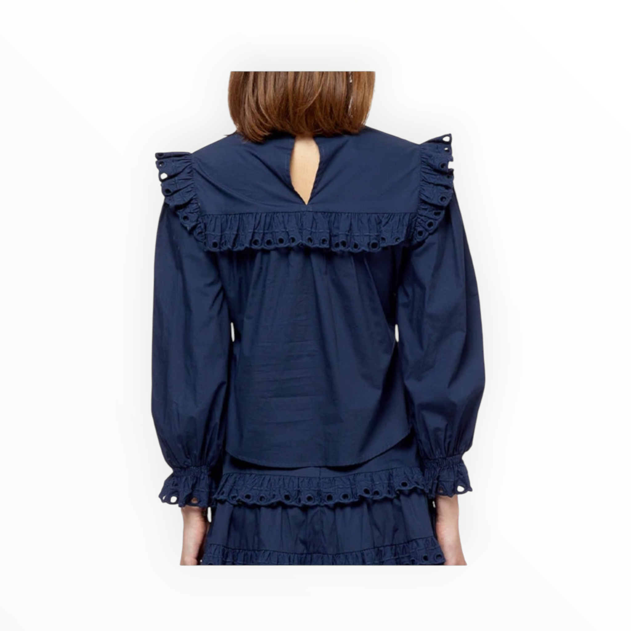 Stellah Eyelet Trimmed High Neck Blouse - Ink