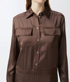 PINKO Long Satin Shirt Dress - Coffee