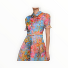 THEIA Marcel Organza Shirt Dress - Whisper Blue Zen in Bloom