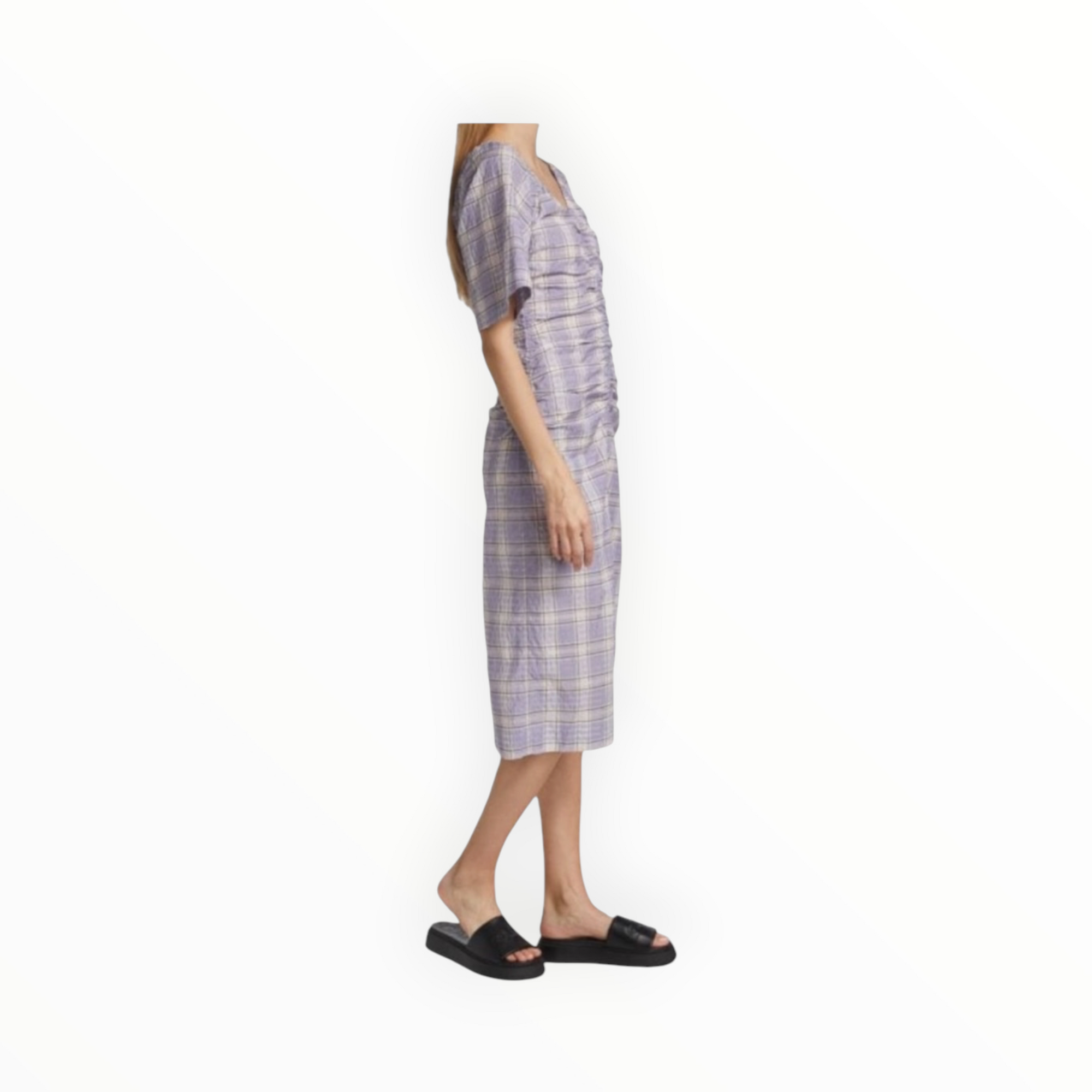 GANNI Seersucker Check V-Neck Midi-Dress - Persian Violet