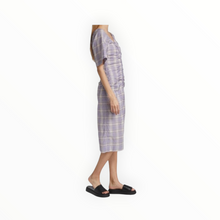 GANNI Seersucker Check V-Neck Midi-Dress - Persian Violet