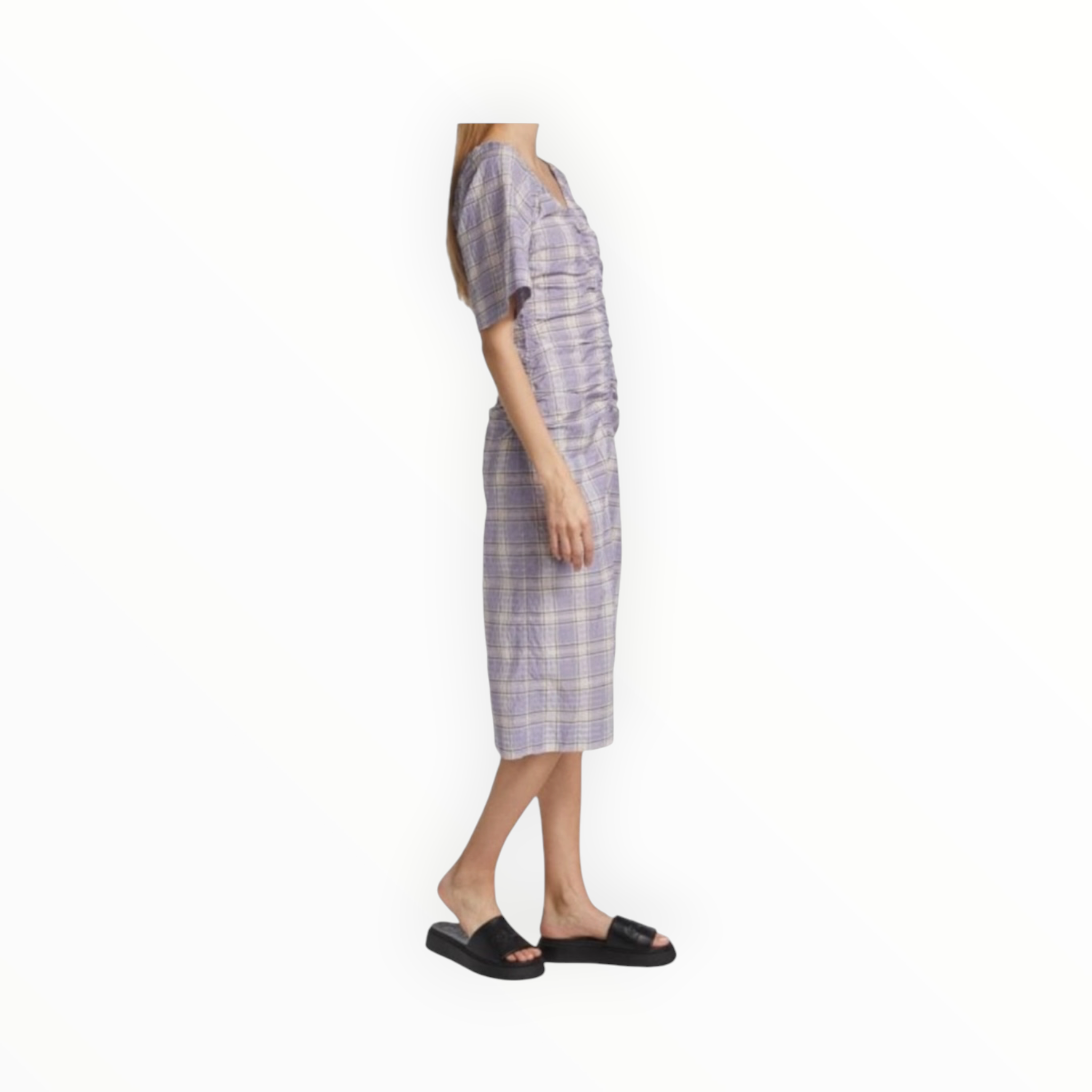 GANNI Seersucker Check V-Neck Midi-Dress - Persian Violet