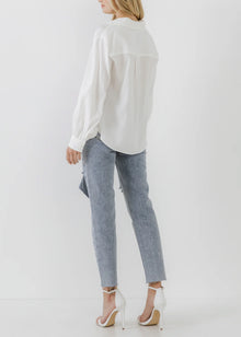 endless rose V Neck Puff Sleeve Top - White