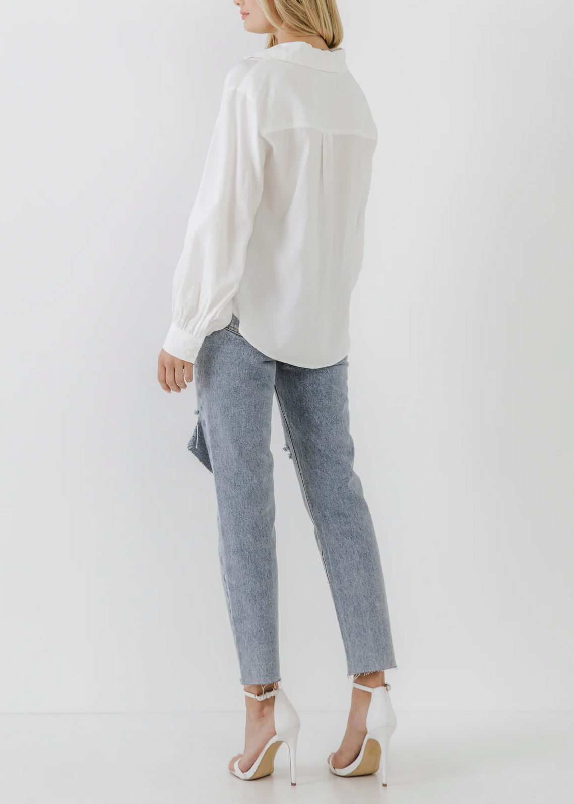 endless rose V Neck Puff Sleeve Top - White