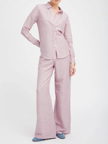 SPRWMN Pink Indigo Striped Linen Easy Pants