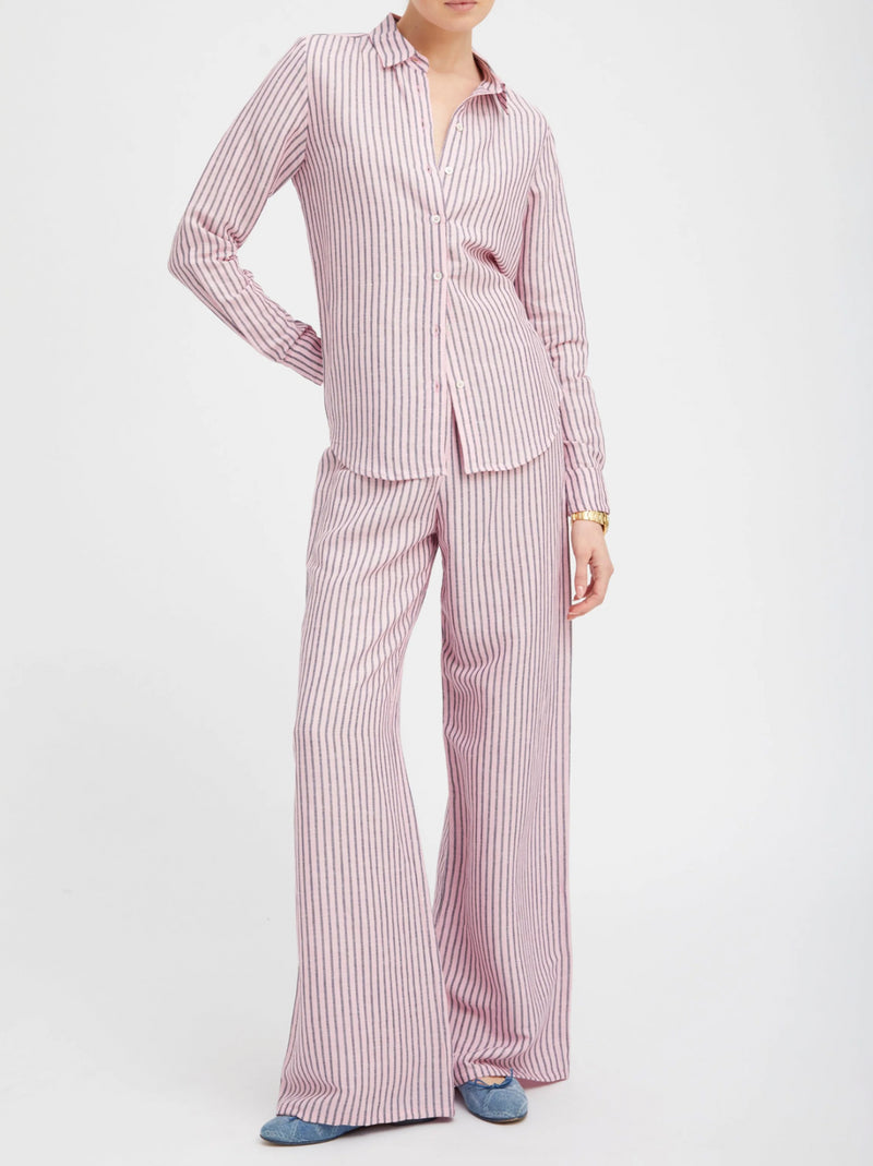 SPRWMN Pink Indigo Striped Linen Easy Pants