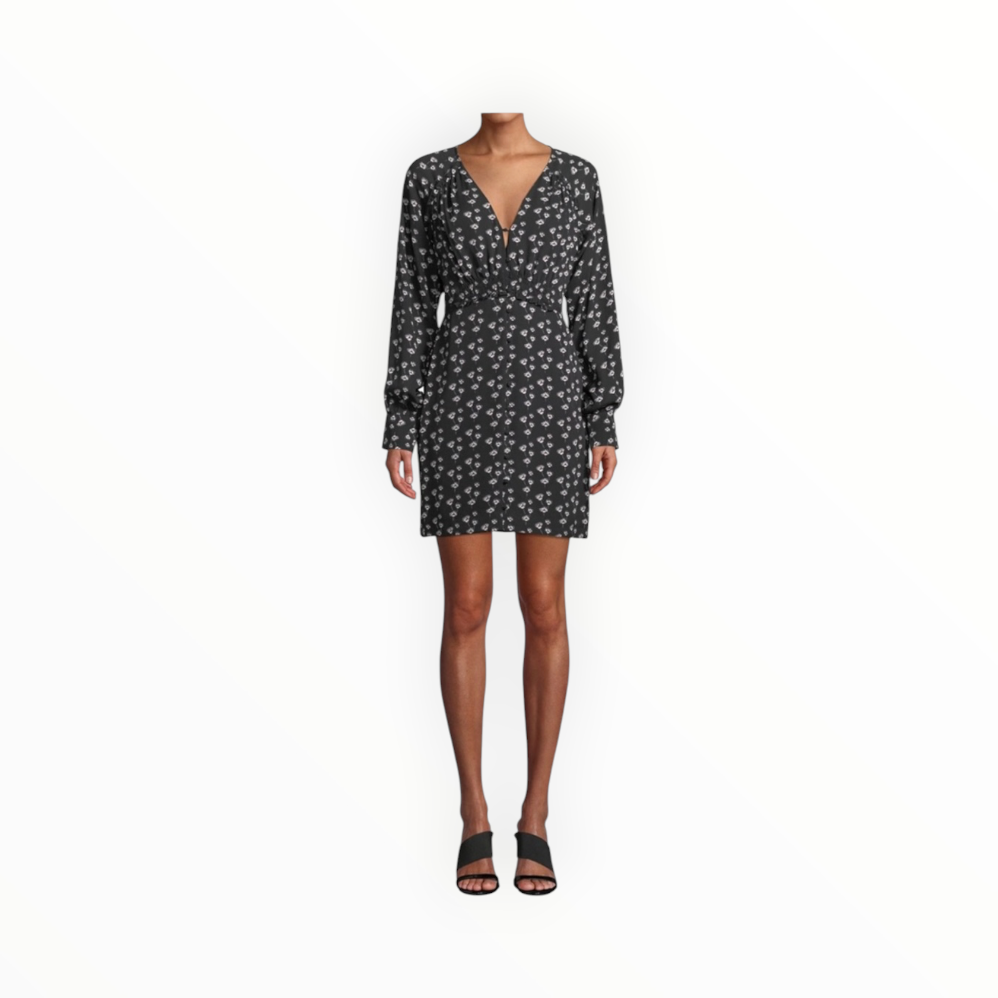 Tanya Taylor Kris Poppy Print Silk Long Sleeve Short Dress