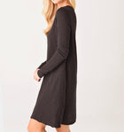 ATM Slub Jersey Long Sleeve V-Neck Dress - Black