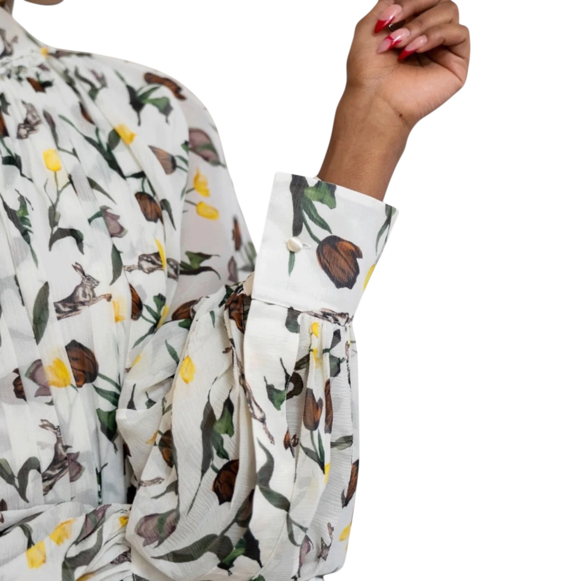 Marni Chiffon Dress with Tulips and Hares - Multi