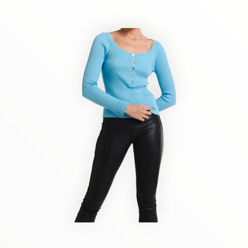 St. Cloud Label Hazel Henley Knit - Blue