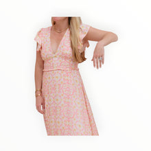 Sail To Sable Peach & Lemon Blush Medallion Print Flutter Sleeve V-Neck Dress