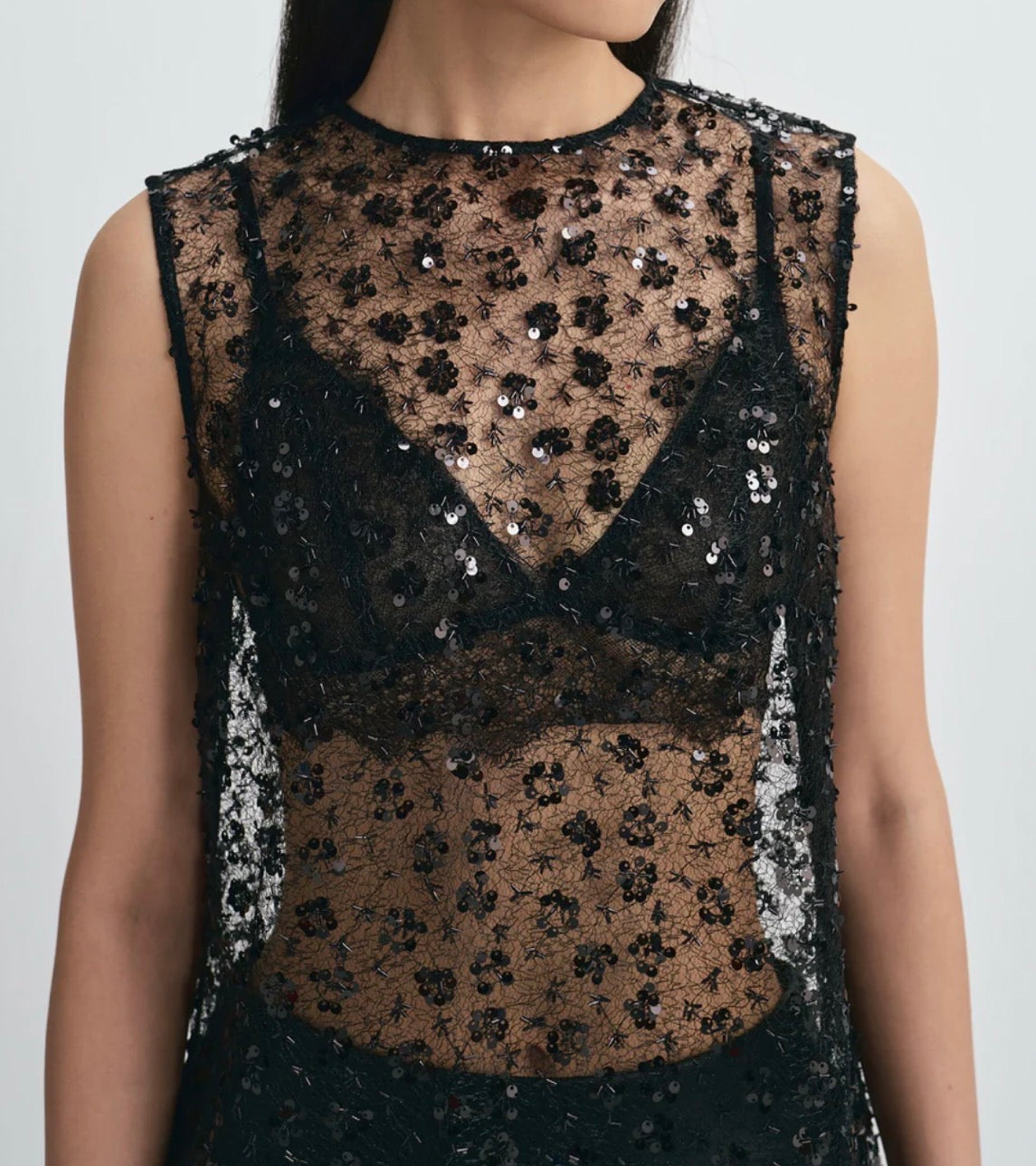 Rue Sophie Rue Sophie Ananya Sequinced Mesh Top - Black