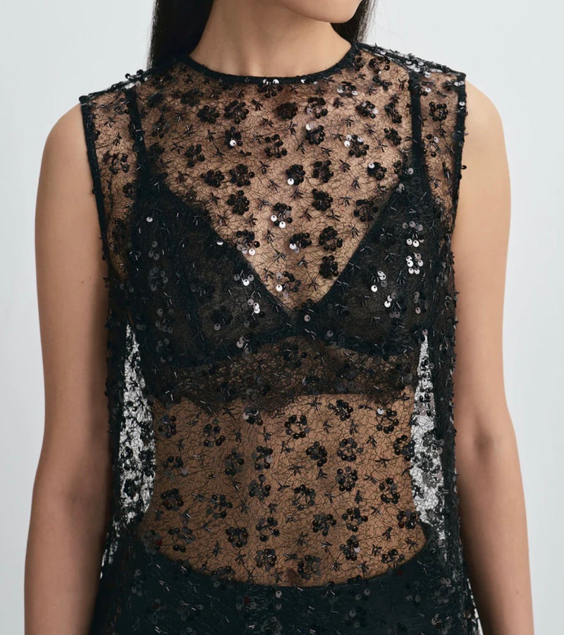 Rue Sophie Rue Sophie Ananya Sequinced Mesh Top - Black