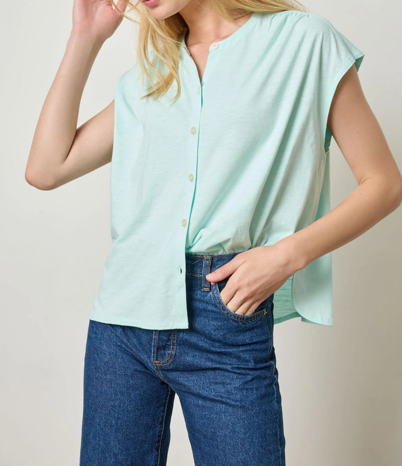 LILLA|P Relaxed Button Down Tee - Aquamarine