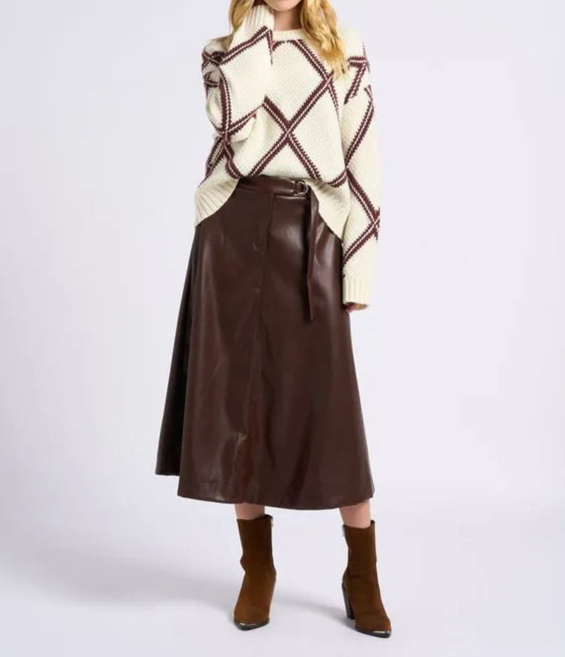 Suncoo Faux Leather Floyd Skirt - Chocolate