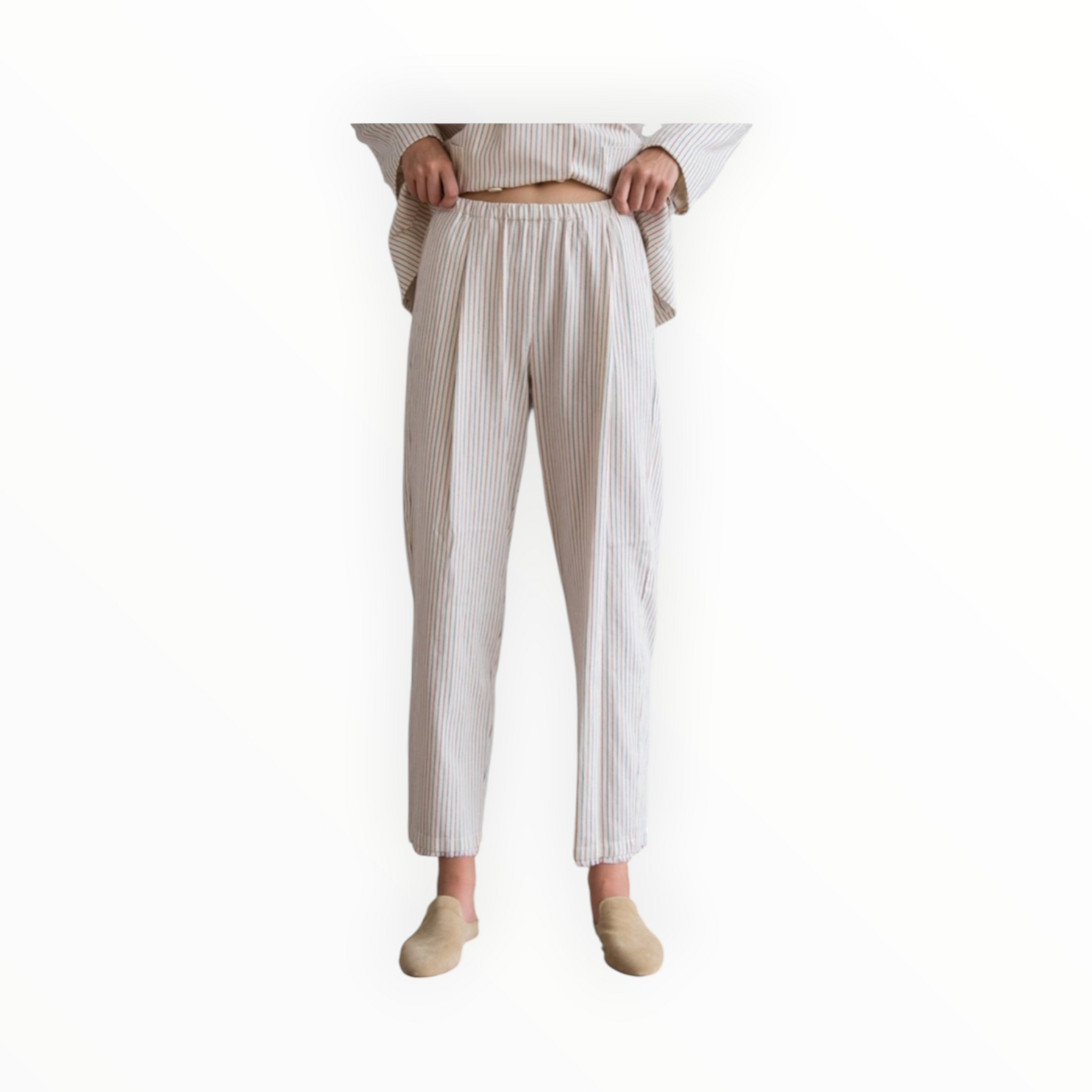 Raquel Allegra Cotton Tickling Stripe High Waist Slim Pant