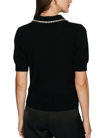 Autumn Peter Pan Collar With Rhinestone Trim - Black