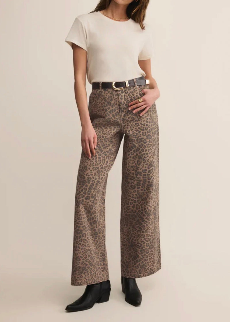 Z Supply Marli Denim Leopard Pant - Desert Tan