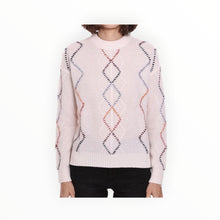 Minnie Rose Cable Corded Fringe Pullover - White Combo