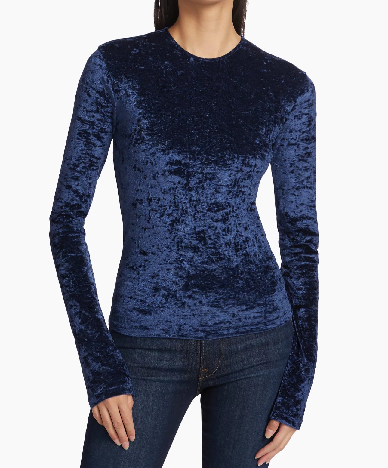 Frame Velvet Long Sleeve Top - Blu Scuro