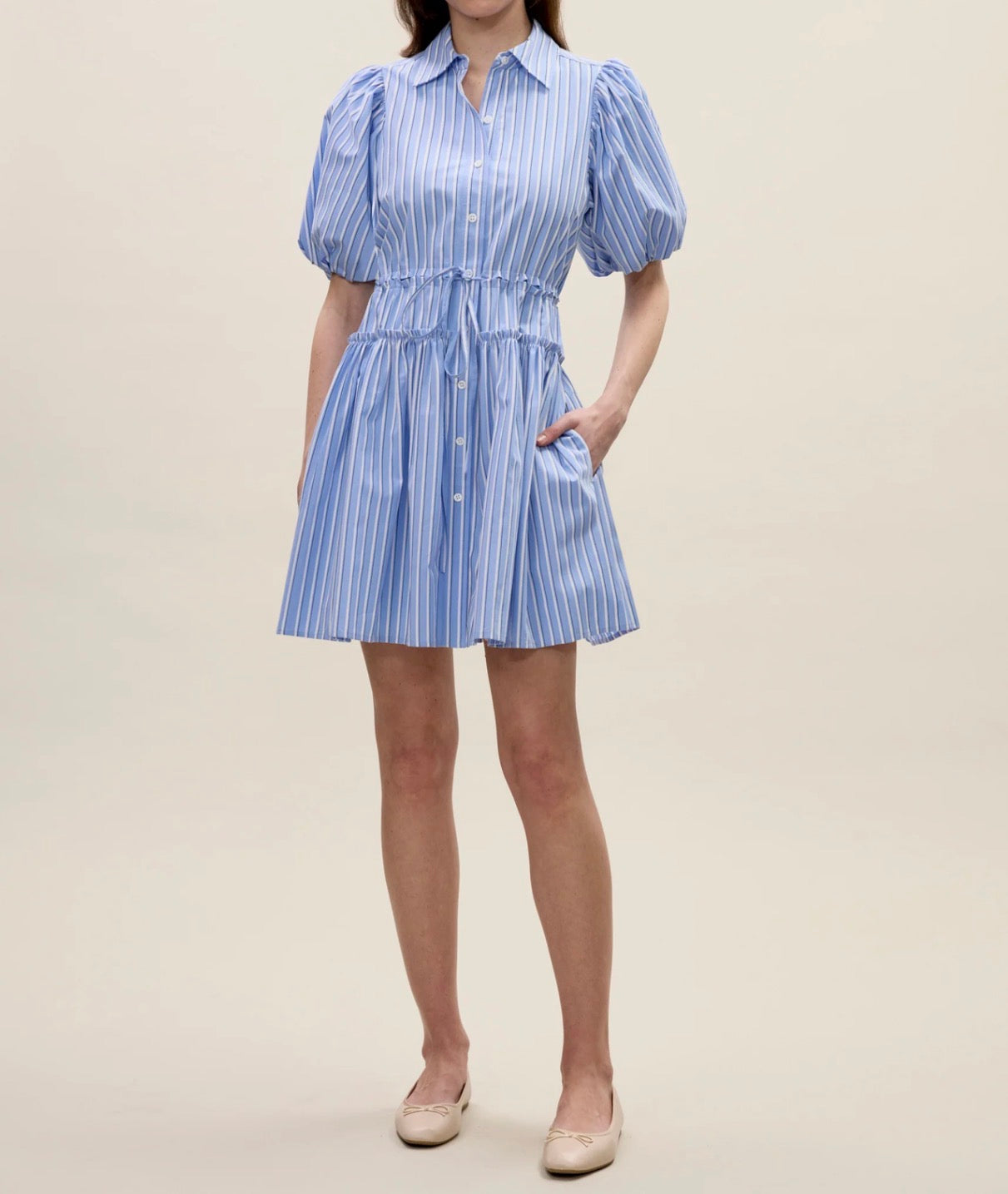 Rebecca Minkoff Priya Poplin Shirt Dress - Blue Stripe
